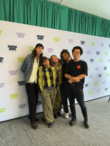 No Vacation in front of the Outside Lands backdrop at Outside Lands Festival